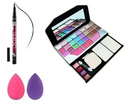 Pohok 6155 Premium Quality Multicolor Make Up Kit & 36 Hour Eyeliner & 2 Puff(Pack of 4)