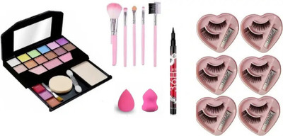 WAHIRA 5024 Makeup Kit , 36 Hours Eyeliner , 5 Pcs Makeup Brush , Blender Puff(Pack of 5)