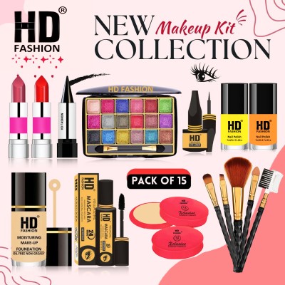 HD Fashion Magical 15Pcs. Xclusive Instant Glow All In One Waterproof Makeup Kit HCA1950(Pack of 15)