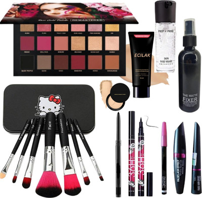 ECILAK Rosegold Eyeshadow, Makeup Brush set,4in1 combo, Curler, Puff, 4in1 Lip(Pack of 18)