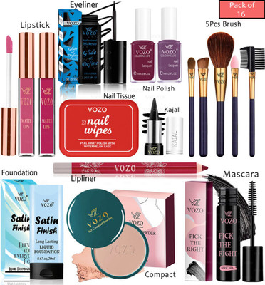 VOZO Professional 16 Pcs Makeup Collection for Full Face Looks(Pack of 16)