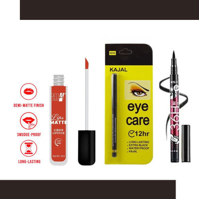 RED4 R4 Lips mate red lipstck1+eyecare kajal+36h eyeliner(Pack of 3)