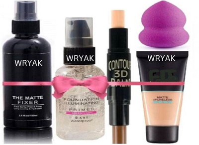 wotsriab Makeup Combo with Primer, Fixer, Beauty Blender, Foundation & Contour Stick(Pack of 5)