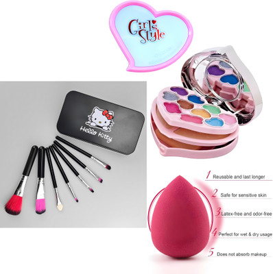 Zqugi THE Premiers Makeup Combo of Mini Makeup Kit , Hello Kitty Brush Applicator & Sponge Puff(Pack of 3)
