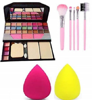 Glowhouse Makeup Kit + 5 Pcs Makeup Brush + 2 Pc Blender Puff Combo - Multicolor(Pack of 5)