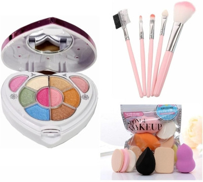 Ashyra Beautiful Heart Shape Small Makeup Kit+5Pc Makeup Brush+6in1 Makeup Sponge(Pack of 3)