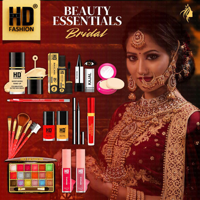 HD Fashion 17 Bridal Essentials-All in One Waterproof Makeup Kit Full Set for Bride HDB1575(Pack of 17)
