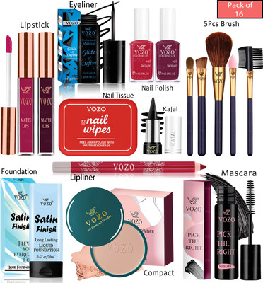 VOZO Complete Makeup Kit with 16 Must-Have Beauty Essentials 01(Pack of 16)
