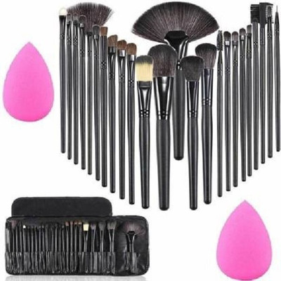 TALCHARDS Professional Wood Make Up Brushes Sets With Leather Storage Pouch - 24 Pcs