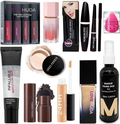 LOVE HUDA Waterproof HD Branded Makeup Kit Combo Set Full Set With All Products For Gift(Pack of 10)