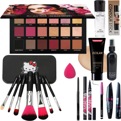 ECILAK Rosegold Eyeshadow, Makeup Brush,4in1 combo, Foundation, Fixer, Primer, Eyelash(Pack of 16)