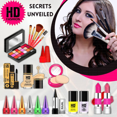 HD Fashion 21 Pcs. Glam Kit Secrets Unveiled Waterproof Makeup Kit Full Set for Women A131(Pack of 21)