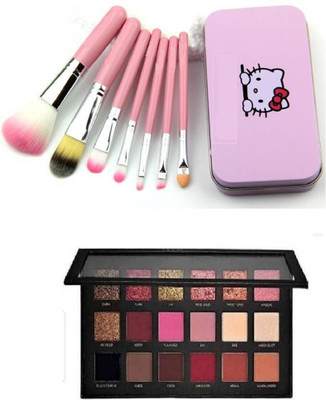 EMRIKA 7 Pc Makeup Brush Pink / black & Rose Gold Remastered Textured Eyeshadow Palette(Pack of 2)