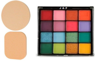 J & F Hinshitshu Classy Quality 16 Multicolor Eyeshadow With 2 in 1 Blender Puff