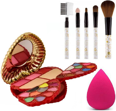 adbeni Heart Shape Mini Makeup Kit With 1 Puff & 5 Brushes GCI780(Pack of 3)