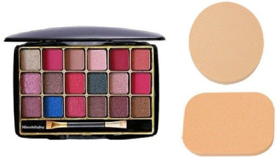 HINSHITSHU J & F Super Quality 18 Colors Eyeshadow Palette with 2 in 1 Blender Puff