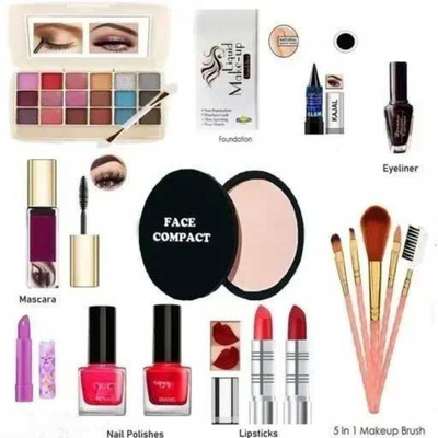 lately eyeshadow with eyliner mascara kajal lipstick nail polish compact & makeup brush(Pack of 12)
