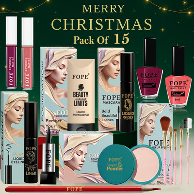 FOPE Bridal Makeup Kit Christmas Edition Long Lasting Radiant Glow Beauty Box(Pack of 15)
