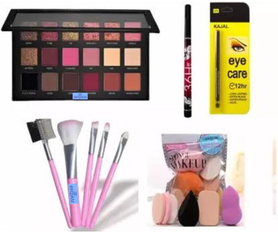 Toberer Eye Shadow, Black Eyeliner & Kajal Pencil, Puff & 5 Brushes Set(Pack of 5)