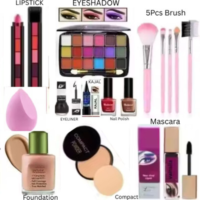 lately eyeshadow with eyeliner mascara kajal lipstick nail polish compact & foundation(Pack of 11)