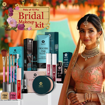 NOY All-In-One Bridal Makeup Set With Lipstick, Mascara, Eyeliner & Waterproof Base(Pack of 15)