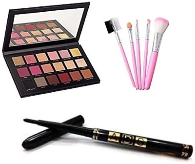 YELGO 18 Colors EyeShadow Palette Matte Finish & 5pcs Makeup Brush & Kajal(Pack of 7)
