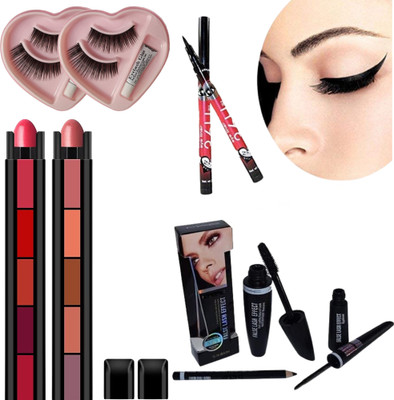 HUDA CRUSH Makeup combo kit 3 in1 Eyeliner Mascara Eyebrow Pencil, Lashes & Matte lipsticks(Pack of 9)