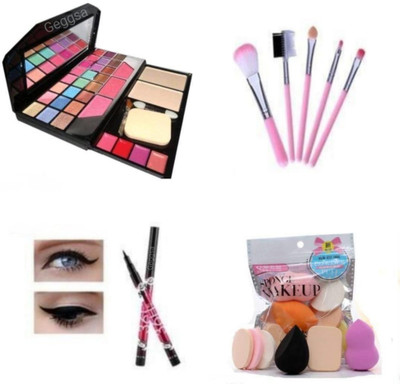 Geggsa Professional Makeup Kit EyeShadow Palette 6155 with Puff, Brushes & Eyeliner(Pack of 4)