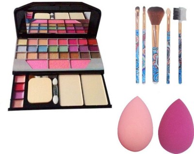 FOZZBY 6155 Makeup Kit TYA With 5 pieces Makeup Brush Set & 2 Pieces Glam Sponge Puff