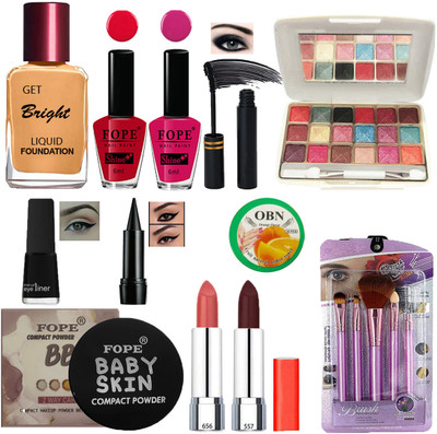 FOPE 16 Pcs Glam Up Makeup Combo Kit For Women and Girls, Fair Tone,Waterproof Set-19(Pack of 16)