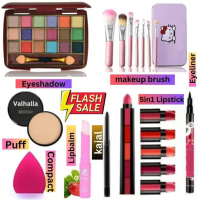 lately EYESHADOW WITH EYELINER KAJAL 5IN1 LIPSTICK COMPACT LIP BALM PUFF & MAKEUP BRUSH(Pack of 8)