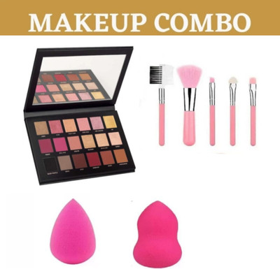 brown blush 18 COLOR HIGH PIGMENTED EYESHADOW WITH BRUSH SET AND 2 MAKEUP PUFFS(Pack of 4)
