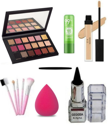 Geggsa eyeshadow palette red edition lip balm concealer brushes puff and kajal packof6(Pack of 6)