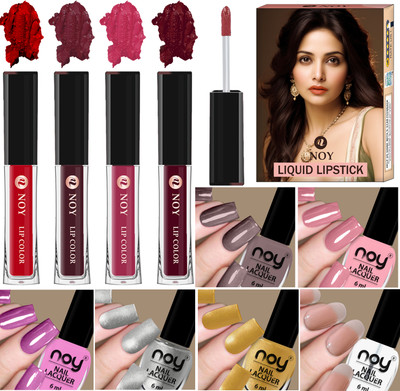 NOY Nail Paint And Liquid Matte Lipstick Set For A Complete Saoln Quality Look(Pack of 10)