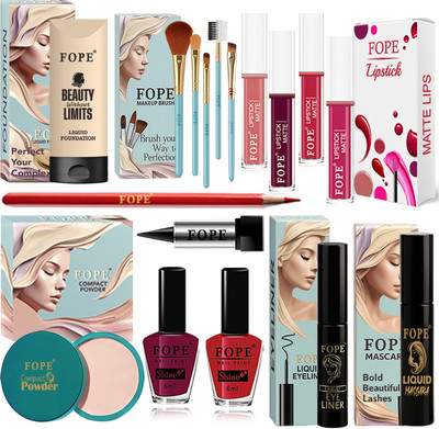 FOPE Makeup Kit For Women Stylish Combo With Glossy Finish Long Lasting Cosmetic Kit(Pack of 17)