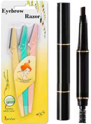 KAIASHA MAKEUP 3pcs eyebrow and face hair remover razors & eyebrow pencil combo set(Pack of 2)