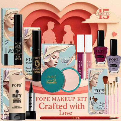 FOPE Complete Makeup Kit for Her Soft Blend Glow Finish Valentine Gift Combo(Pack of 15)