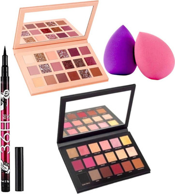 FRIPPE Eyeshadow palette 36 Shades 36g + Make sponge 2 + Water proof eyeliner(Pack of 5)