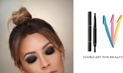 KAIASHA best eyebrow razors & eyebrow pencil black combo set(Pack of 2)