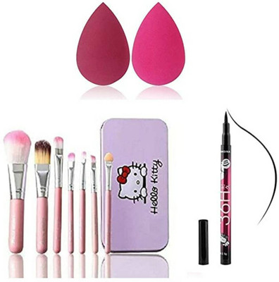 FRIPPE 7 Pink Makeup Brushes Set with Storage Box for Makeup(Pack of 4)