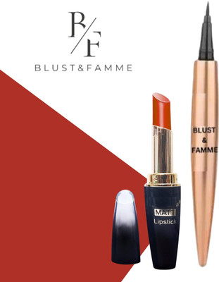 BLUST&FAMME Non-stick Red slim matte lipstick pack of 1+24H eyeliner pack of 1(Pack of 2)