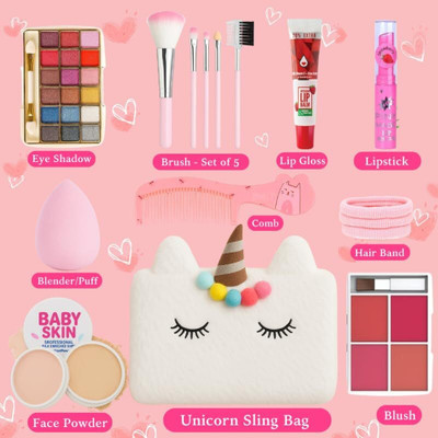 Linivya Kids Makeup Kit – 18-Piece Set with Unicorn White Bag, Safe & Fun for Ages 6–17