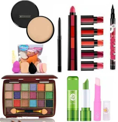 lately eyeshadow with eyeliner 5in1 lipstick compact & beauty blender puff(Pack of 8)