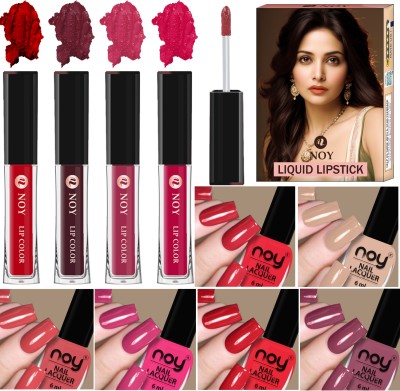 NOY Nail Paint And Matte Matte Liquid Lipstick Pack Ultimate Beauty Set Glossy(Pack of 10)