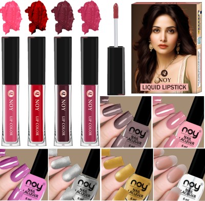 NOY Nail Paint And Liquid Matte Lipstick For Glamorous Looks Set Long-Wear(Pack of 10)