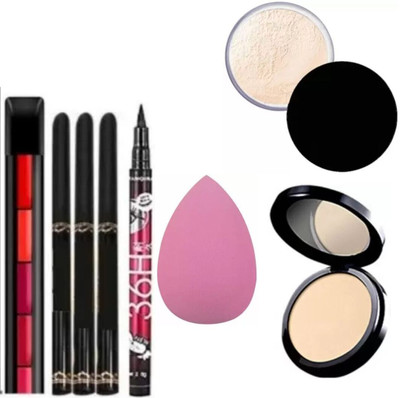 lately MAKEUP COMBO WITH 5IN1 MATTE LIPSTICK KAJAL EYELINER PUFF COMPACT & LOSE POWDER(8 Items in the set)