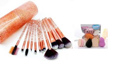 Pohok Series 12 Piece Shine Brush With Storage With 6 in 1 Makeup Sponge Puff Pack(Pack of 2)