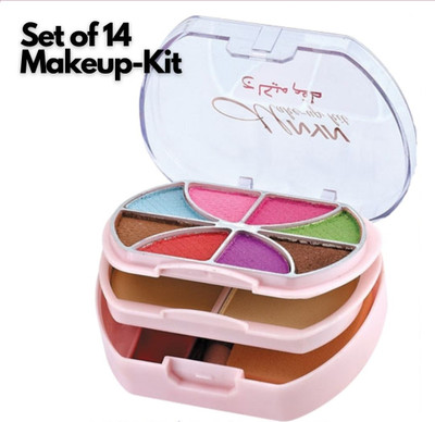 NYN Makeup Kit - Eye-Shadows, Lip Colors, Blushes, Sponges, Brushes & Blender(80231)(Pack of 14)