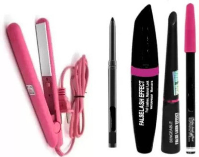 FRIPPE Eyeliner, Mascara, Eyebrow Pencil & Kajal & Mini Professional Flat Straightener(Pack of 5)