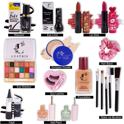 LUSTRIS Set of 13 Pcs Makeup Kit For Girl's & Women(Pack of 13)